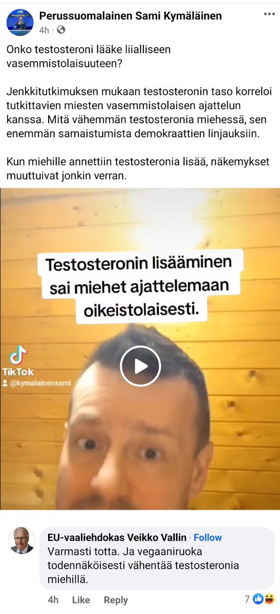 kasvismafioso's tweet photo. #Perussuomalaiset tieteen parissa. Tässä lopputulos. 🤦

#SamiKymäläinen #VeikkoVallin #testosteroni #vegaani #tiede #tiedekriittiset https://t.co/HqpAnXyFns
