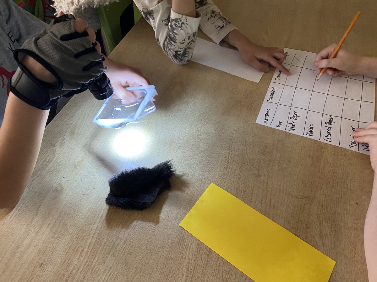 Grade 4 Light💡& Sound📢 unit; students using the scientific method & guiding a lesson/experiment with peers 🤩 👉Transparent, translucent & opaque > light scattered or absorbed through items @tdsb @TDSB_McMurrich