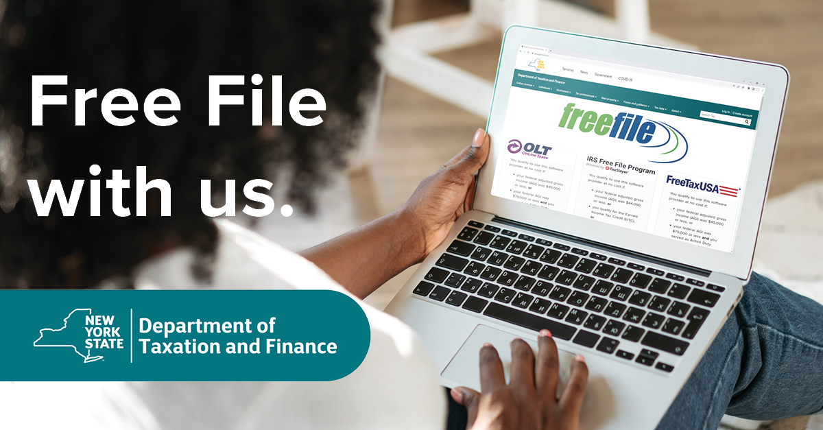 Depending on your income and other criteria, you may be eligible to use Free File software to electronically file your federal and state tax returns for free. Get more information: on.ny.gov/3d8oi6f