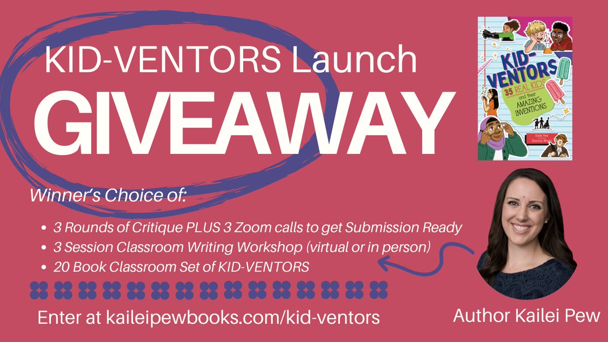 Calling all #kidlit #authors #teachers and #librarians I am offering a MASSIVE giveaway to celebrate the launch of KID-VENTORS! Winner will receive their choice of some amazing prizes! See the graphic for details and then enter at: kaileipewbooks.com/post/kid-vento…