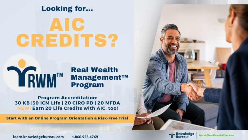 Now you can earn 20 life credits with AIC along with 30 KB, 30 life credits with ICM, 20 CIRO PD, and 20 MFDA and lead a collaborative team of professionals and help your clients accumulate, grow, preserve and transition sustainable wealth. 

Register: learn.knowledgebureau.com/catalog?query=…