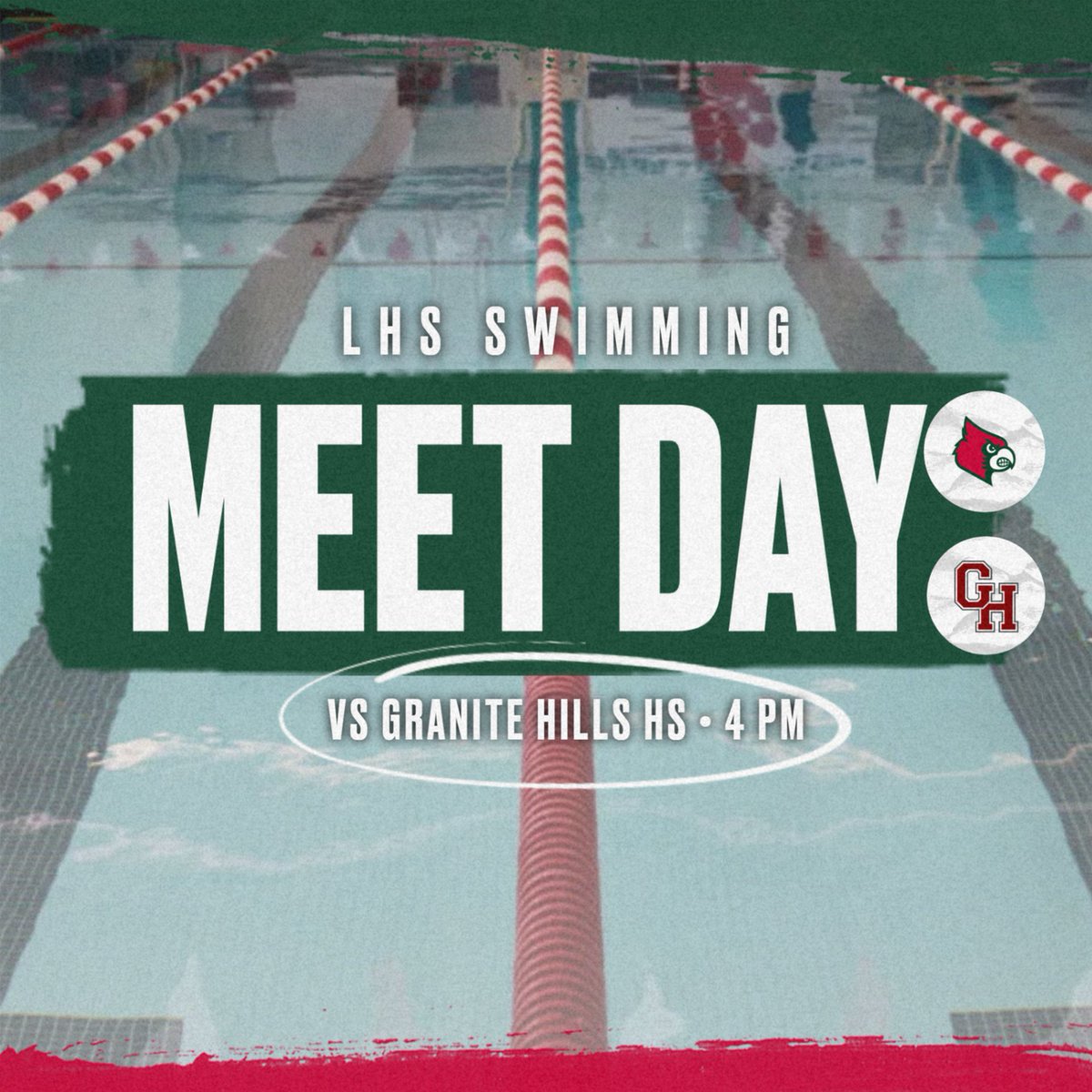 Come support LHS Swim as they have their first HOME swim meet! #GoCardinals

🆚Granite Hills High School 
⏰ 4:00 pm 
📍 Lindsay Aquatic Center