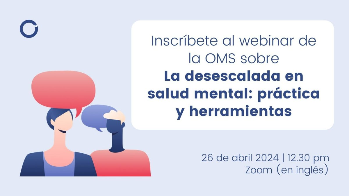 📢 Inscríbete al webinar de la OMS sobre 'La desescalada en salud mental: práctica y herramientas' (en inglés). ✍️ who.zoom.us/meeting/regist… 🗓️ 26/04 🕒 12.30pm 💻 Online (Zoom)  #derechos #SaludMental #QualityRights
