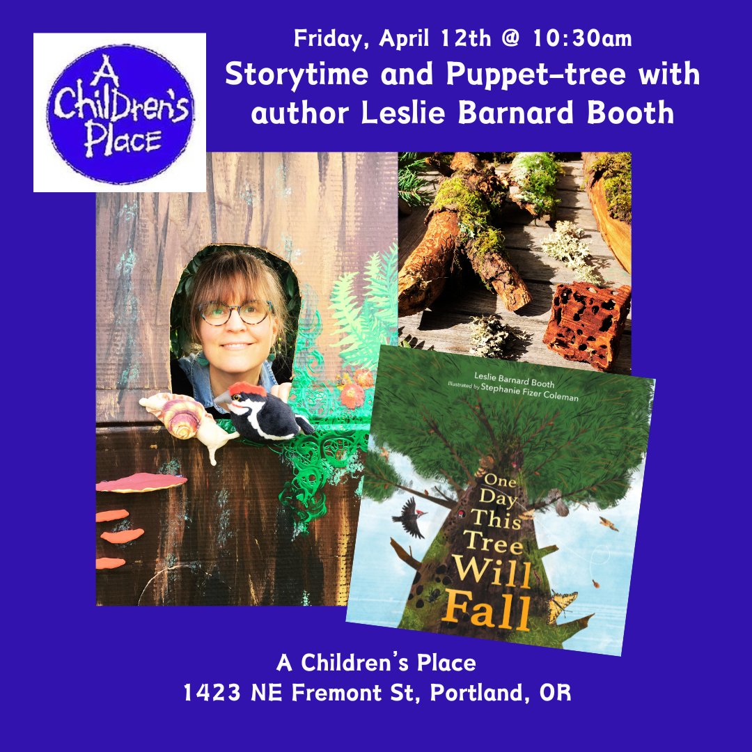 Join me tomorrow 4/12 at @achildrensplace for a reading of my new picture book ONE DAY THIS TREE WILL FALL followed by a forest ecology puppet show starring PNW animal puppets! Storytime starts at 10:30am! What will happen when this tree falls? 🦋 #sciencebooksforkids