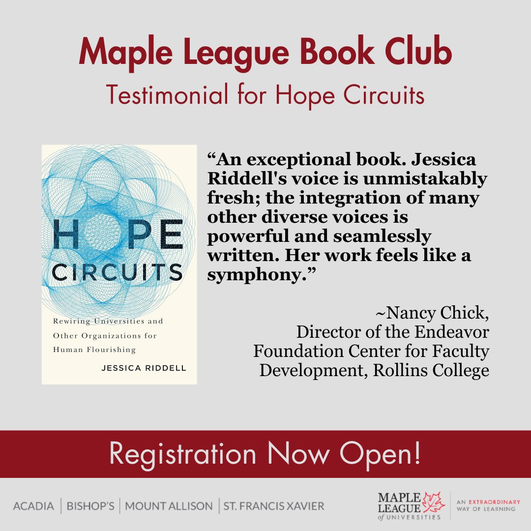 See what people are saying about the Maple League’s book pick: Hope Circuits by @DrJRiddell. Join us this spring to be a part of the conversation! Registration closes May 17th! bit.ly/ML-S24-BookClub @McGillQueensUP @AcadiaU @UBishops @MountAllison @stfxuniversity