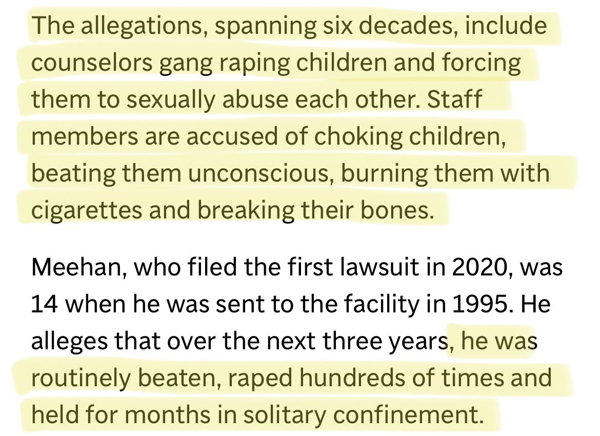 davenewworld_2's tweet photo. A youth detention center in New Hampshire treated a teenage boy like a "sex slave and a punching bag," according to just one of nearly 1,200 lawsuits. The allegations, spanning six decades, include gang rapes, choking, beating, burning, and bone-breaking.
https://t.co/wMfu5MyFak https://t.co/UWL6YcHPlj