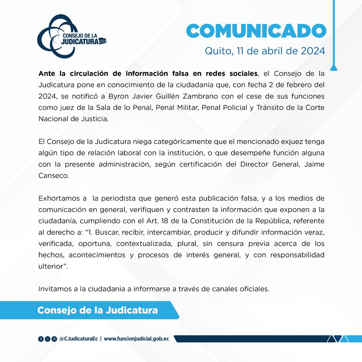 📍IMPORTANTE | El Consejo de la Judicatura informa:
