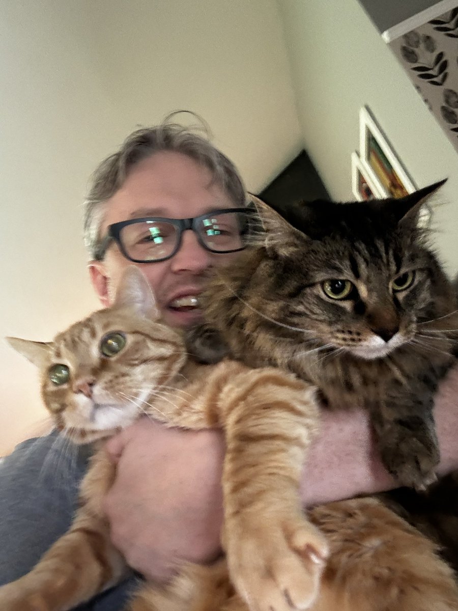 Full disclosure: I love Pat the Cat and Lionel Kitty but I almost died taking this photo. Anyway, Happy #NationalPetDay! We just launched Pet Radio on @iHeartRadio to keep your buddies calm when you leave the house. Click over and see what's up! ihr.fm/PetRadioFB