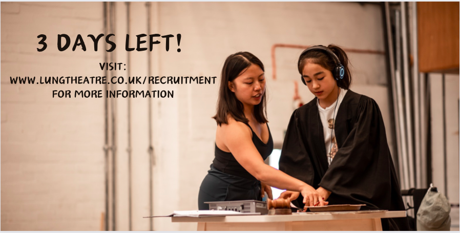 3 days left to join us on our next adventure! If you are a Company Stage Manager, Technical Stage Manager, Assistant Stage Manager, Sound No1 or Associate Musical Director, get in touch! Deadline 15th April. lungtheatre.co.uk.