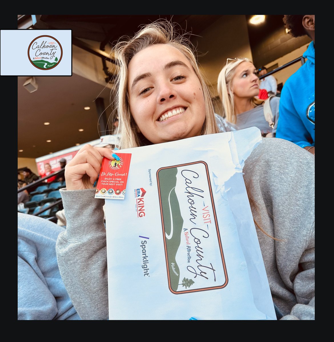 The Jax State Gamecocks like to welcome all guests to Jacksonville! In the spirit of hospitality and sportsmanship, one lucky fan received a gift certificate from @chickensaladchi (Oxford, AL). Brought to you by Visit Calhoun County, Alabama.