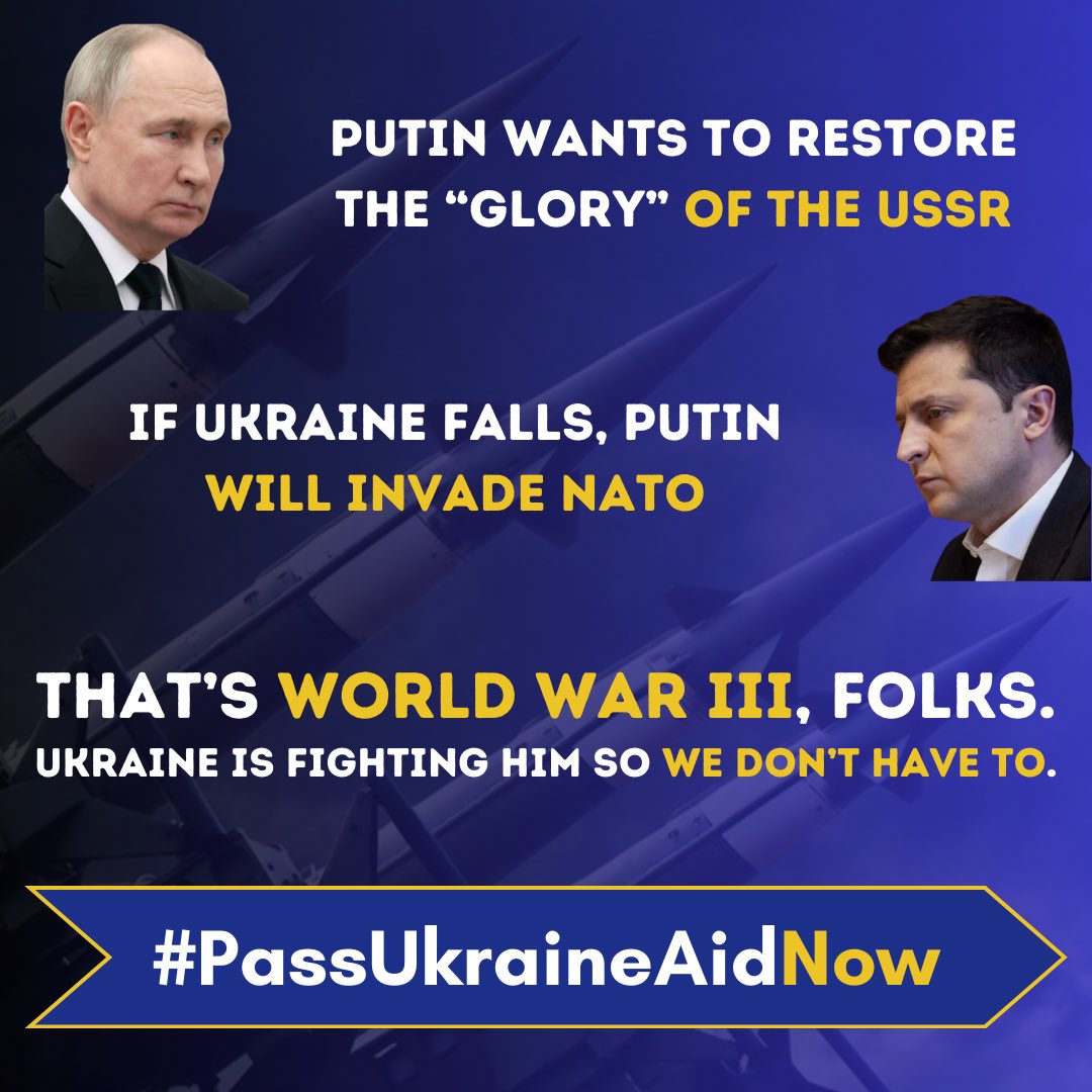 It’s pretty simple folks. Putin is a crazed ex-KGB agent who’s hell-bent on global domination. He won’t stop in Ukraine. They fight so we don’t have to. That’s it. RT & reply with #PassUkraineAidNow if you agree.