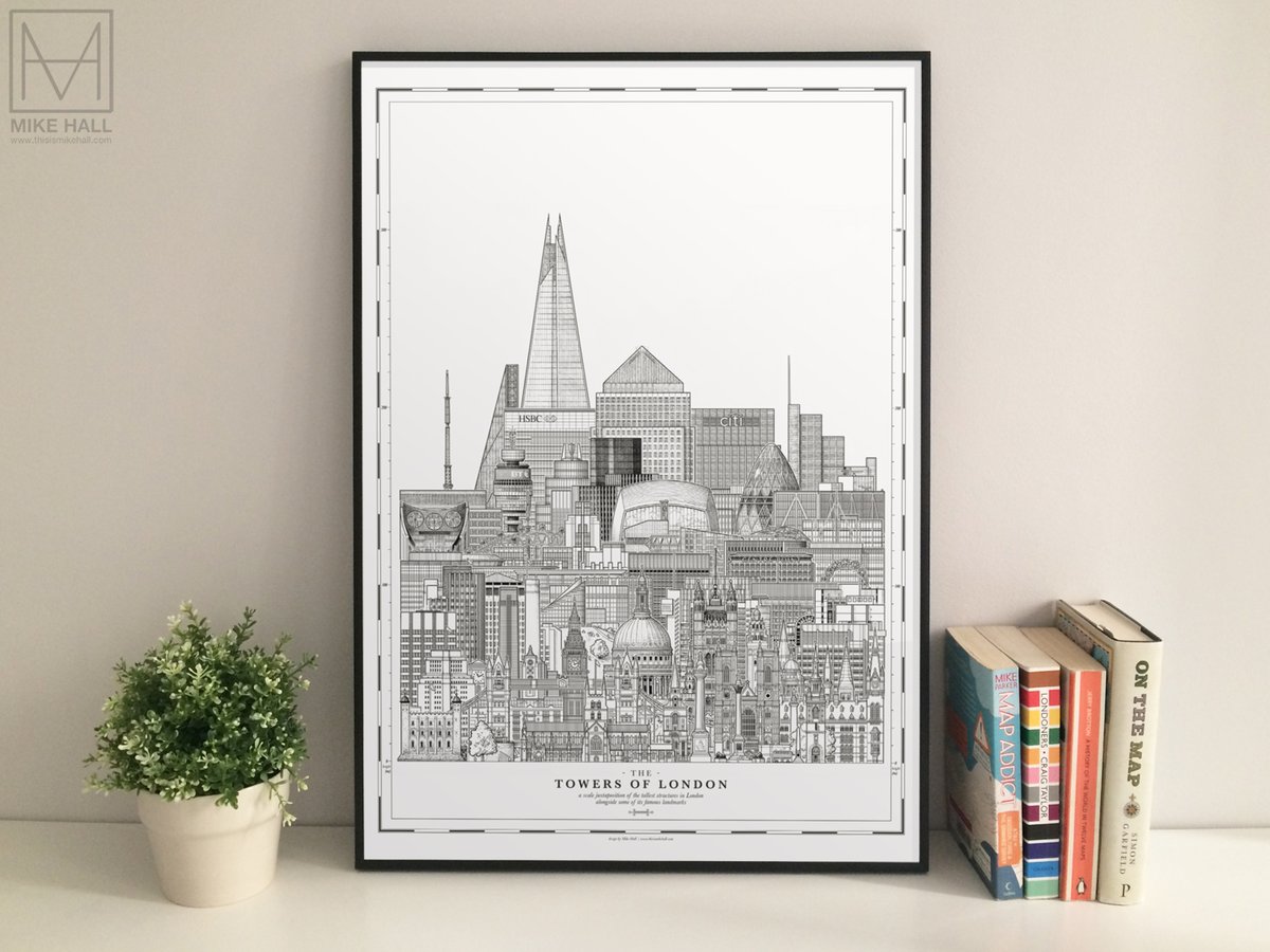 The Towers of London: my print comparing the heights of some of #London's most famous and tallest landmarks. An old favourite of mine that is 10 years old this year and surely due an update... ➡️bit.ly/twrsldn