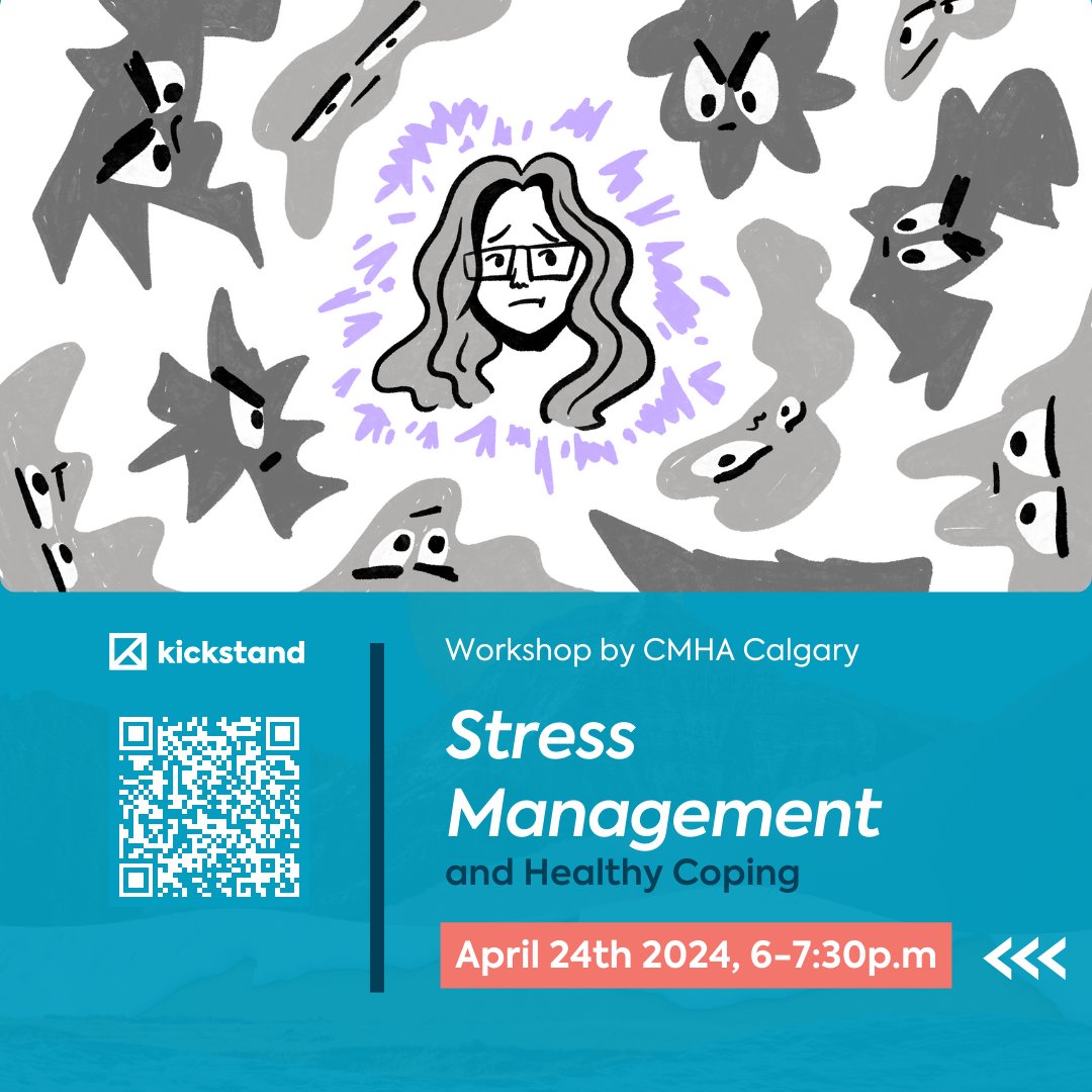 Feeling Stressed? Learn How to Manage It! This workshop by @cmhacalgary will teach you about stress, its effects, and how to cope with it in healthy ways. Scan the QR code to register!