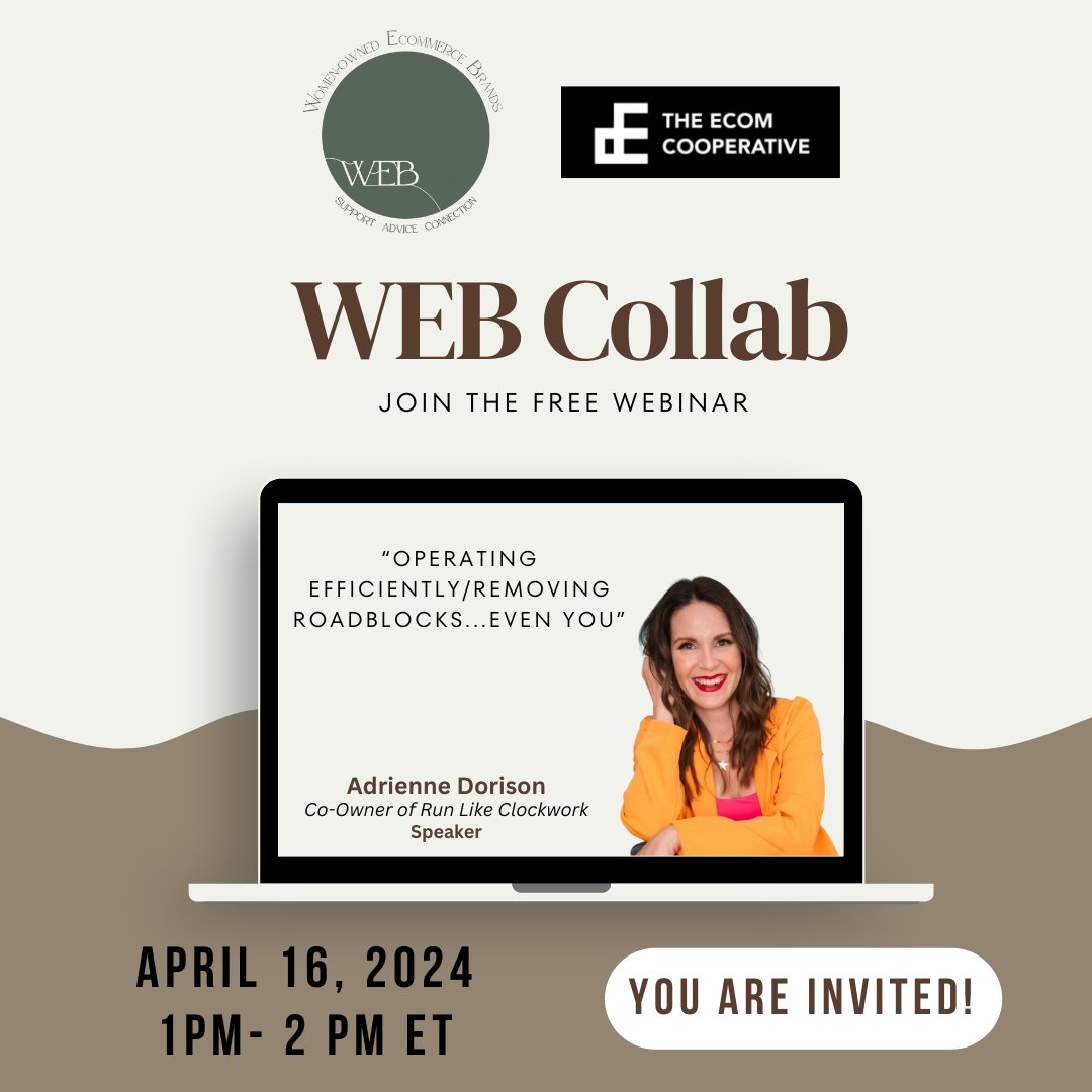bookskeep's tweet image. 🌟 Calling all Women in Ecommerce! Don&apos;t miss the WEB Collab webinar on April 16th at 1pm ET . Dive into efficiency with Adrienne Dorison, then craft your personal plan over two days with her team.  #WEBcollab #Efficiency #WomenInEcommerce 

Register now! hubs.ly/Q02sBqqR0