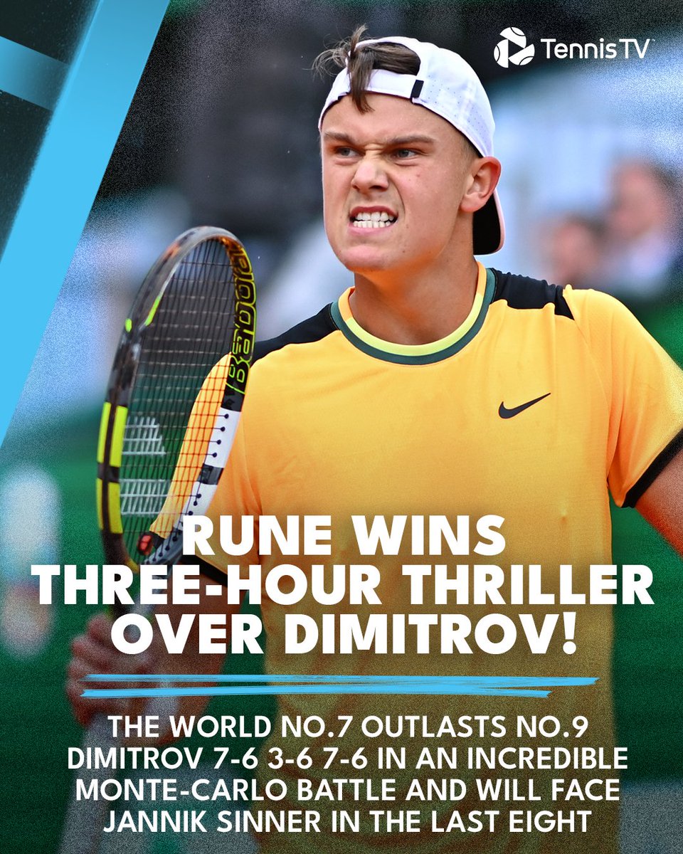 WHAT A MATCH!!! 🥵 EPIC SCENES as @holgerrune2003 wins a breathtaking match against Dimitrov!! #RolexMonteCarloMasters