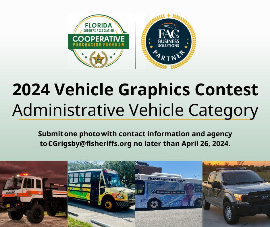 It's time for the @FLSheriffs Vehicle Graphics Contest, an opportunity to show off your fleet and community pride. If it is has tires, tread, or is a whirly bird and represents #FLCounties, submit it! Winner will be announced at FAC's Annual Conference in Orange County.