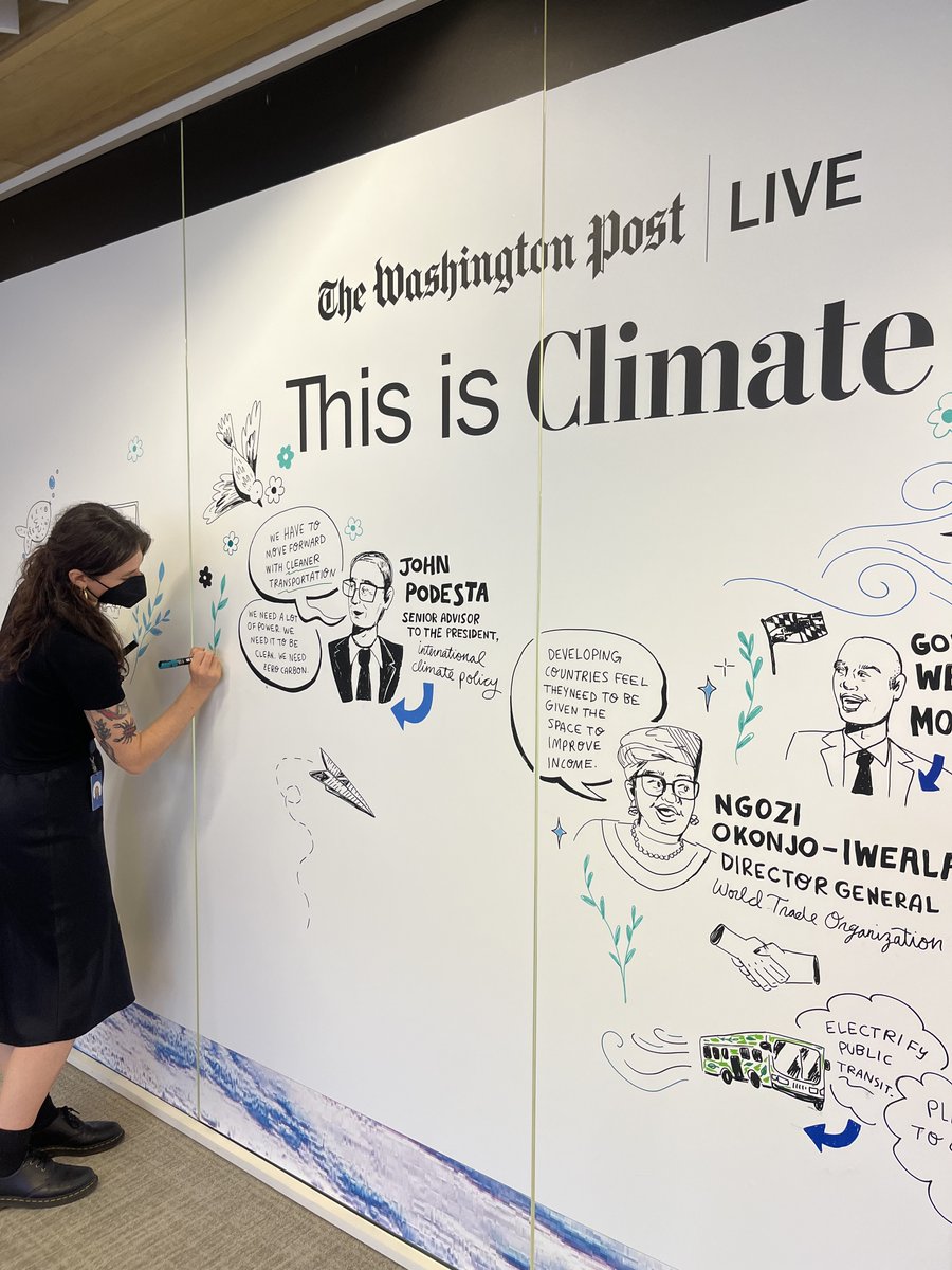 Today, designer Hannah Good is real-time reporting with illustrations at @PostLive's This Is Climate Summit. Hannah curates comics journalism & illustrator reporting with teams around the newsroom. You can find her work in @washingtonpost articles or at live events. #washpostlife