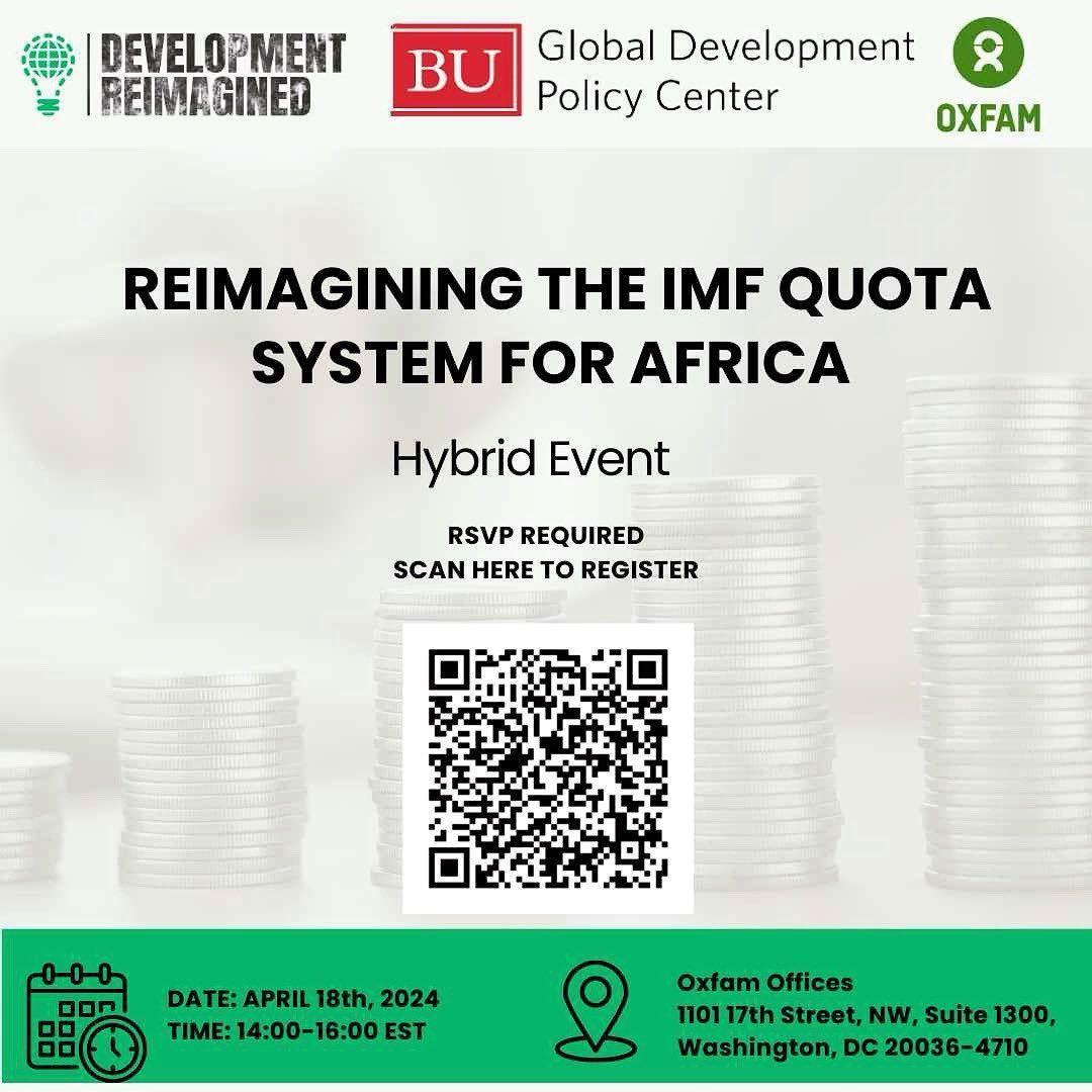 We are excited to announce our first event at the #worldbank / #imf Spring Meetings in DC together with Boston University's @GDP_Center and @OxfamAmerica. Register by scanning the QR code or by clicking on the link : buff.ly/3PDLugY