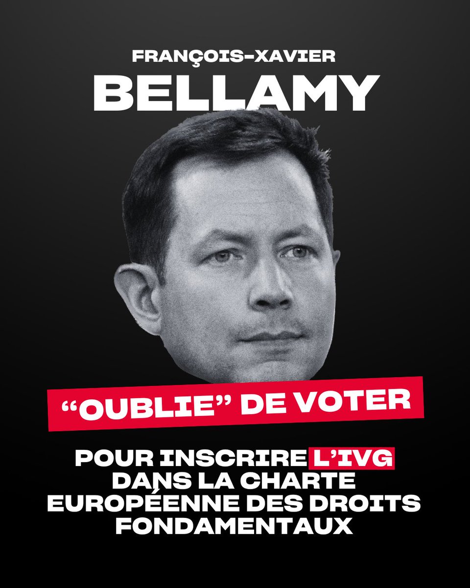 La technique de @fxbellamy pour éviter qu’on lui rappelle ses positions anti-IVG ? Ne pas prendre part au vote organisé aujourd’hui au Parlement européen alors qu’il était présent dans l’hémicycle ! Quel courage…