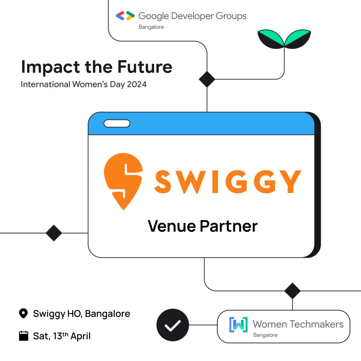 GDGBLR's tweet image. Exciting news! 🎉 We're thrilled to announce @Swiggy as our Venue Partner for IWD 2024 in collab with @wtmblr, this Saturday, 13th April. 🌟
#GDGBangalore #WomenTechmakers #GoogleDeveloperGroups #Swiggy