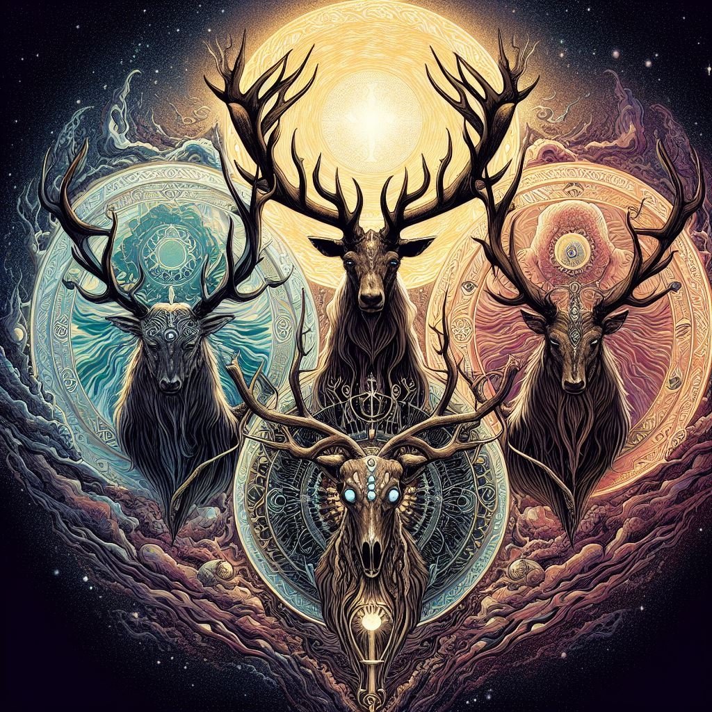 Dain, Dvalin, Duneyr, and Durathror are four stags that graze upon the leaves of the World Tree, Yggdrasil. They are mentioned in the Prose Edda, a collection of Old Norse poems and mythological tales compiled by the Icelandic scholar Snorri Sturluson in the 13th century.

These