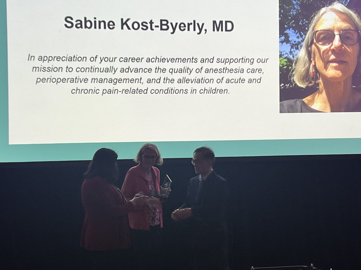 Dr Sabine Kost Byerly receives the first Distinguished Service Award #sppm2024 @PedsPainMed . Congratulations to one of the founders of a society dedicated to helping all children in pain.