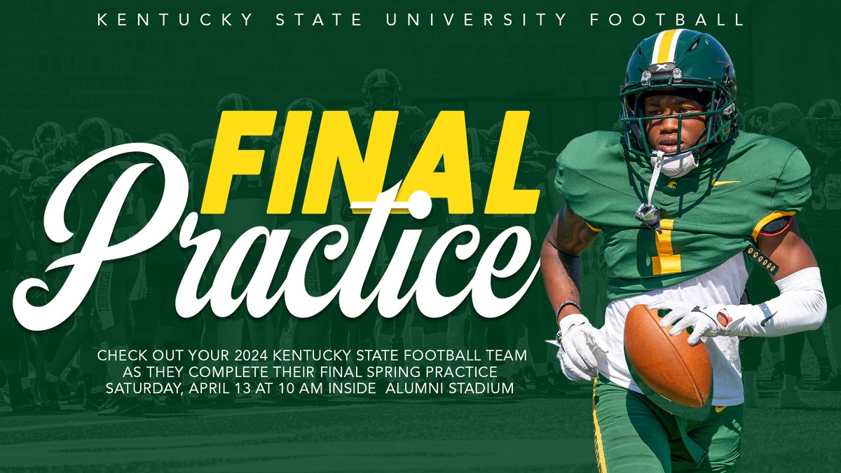 Come watch @KYSUFB's last spring practice! It's open to everyone. See you at Alumni Stadium on Saturday, April 13, at 10 AM. #KSUFB #BredDifferent