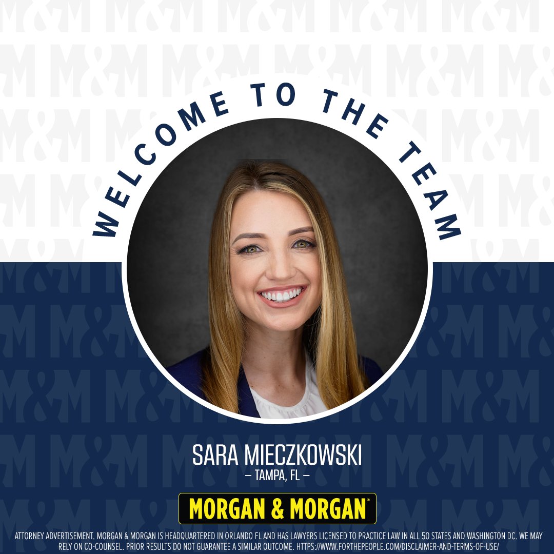 Our Morgan family is growing! Please help us welcome Sara Mieczkowski. ✔️ Joining our Tampa, FL office in the Premises Liability section ✔️ Extensive trial experience in state and federal courts ✔️ Graduated from @FloridaState and @stetsonlaw #ForThePeople