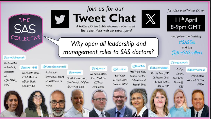 Really looking forward to joining tonight's excellent @theSAScollect Tweet Chat Panel to discuss the importance of supporting SAS doctors to become leaders in healthcare. Please join us from 8-9pm! Thanks @clujinmyheart for the kind invitation. #SASSix @gmcuk @FMLM_UK