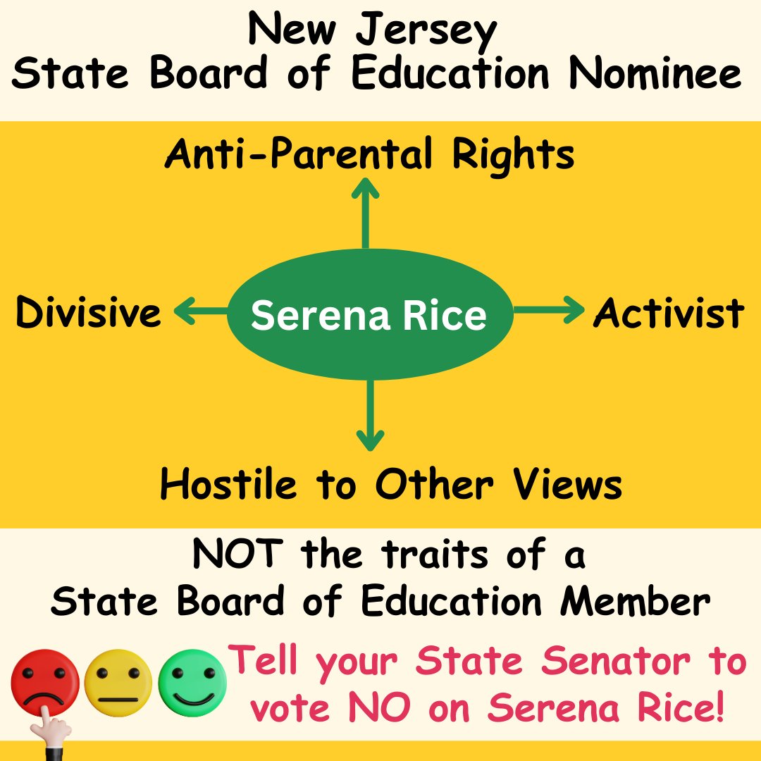 Tell your NJ State Senator to call for a Roll Call vote and  vote NO on the nomination of Serena Rice. #educamattersnj #backtobasics #NewJersey #protectchildren