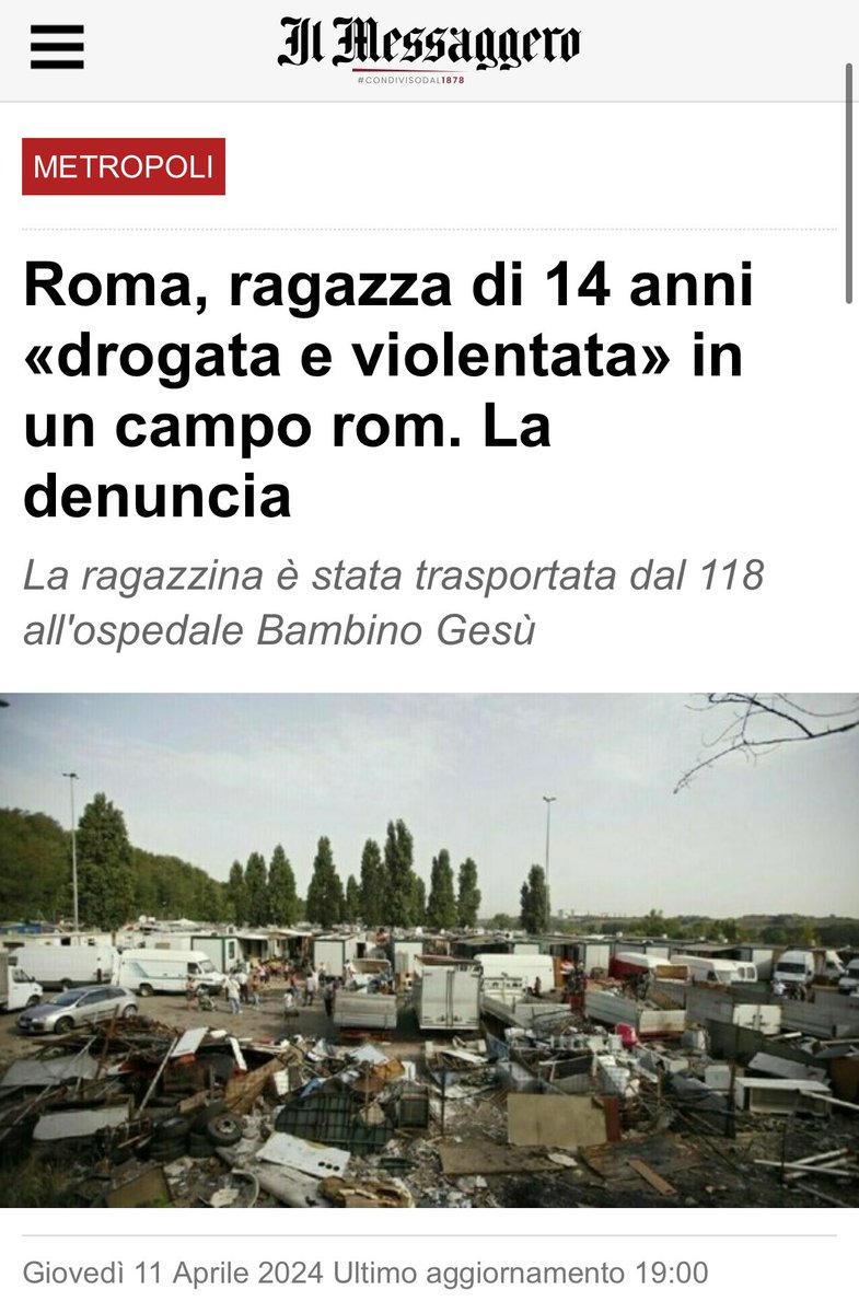 Roma, ragazzina di 14 anni narcotizzata e violentata nel campo nomadi di via di Salone.