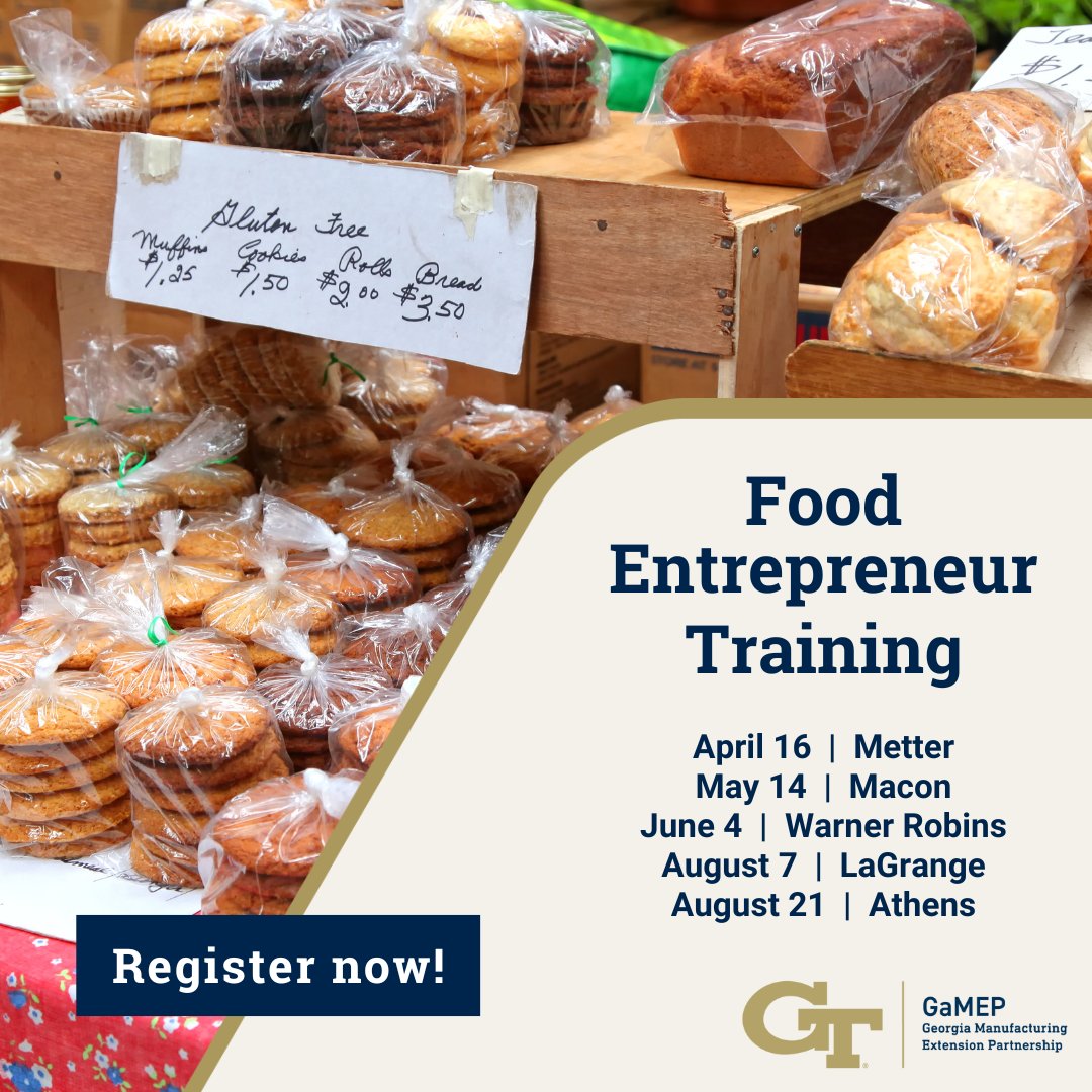 Hey, Metter, Georgia Food Founders and Farmers! You are the first stop on our tour of Georgia. If you are looking to start or grow your food business, we can help you. There is still time to register.  #foodfounders #MetterGeorgia

gamep.org/food-training-…