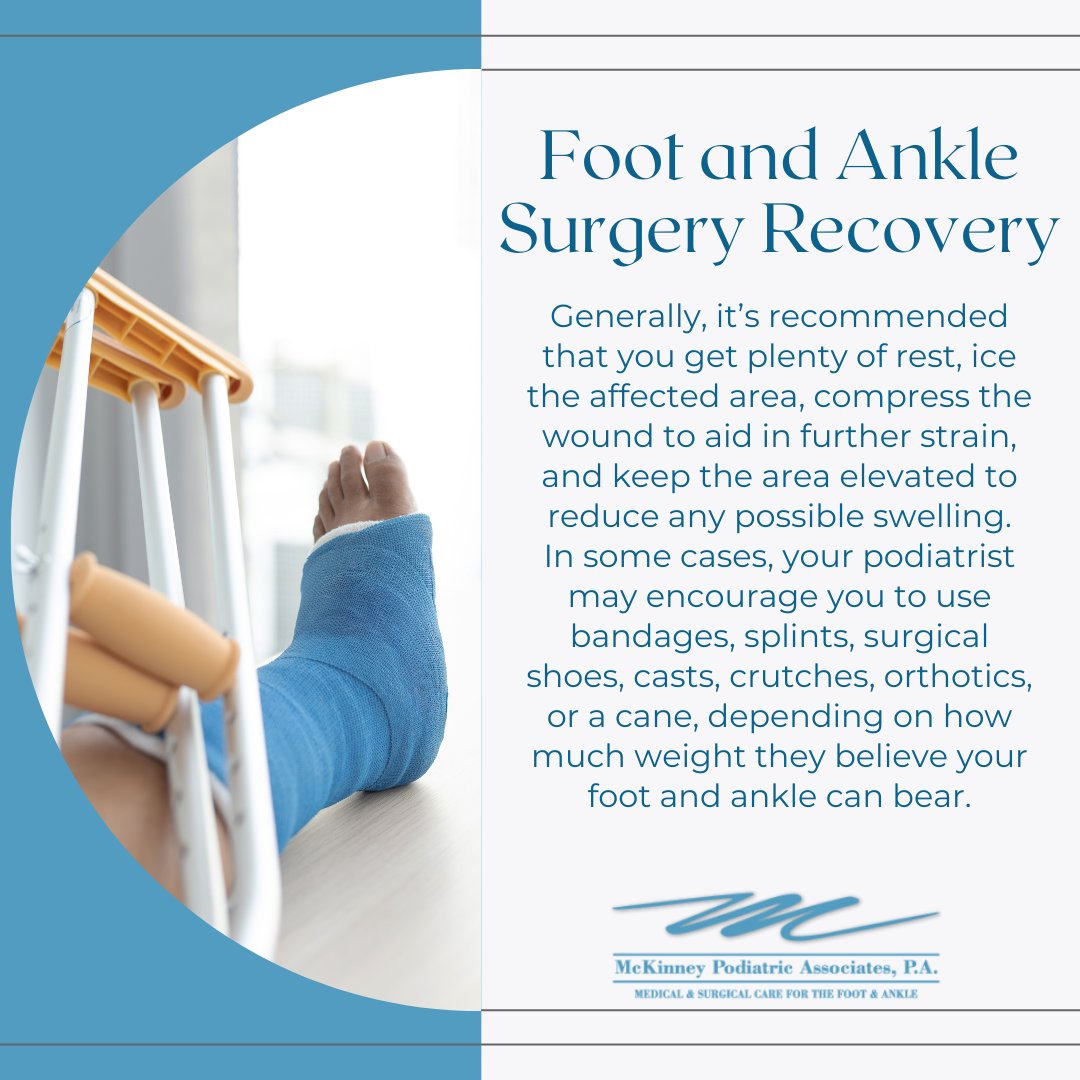 Recovery will typically vary and will be dependent on your condition and the type of surgery performed.

mpa-web.com/foot-surgery

#surgeryrecovery #patientcare #footsurgery #anklesurgery #surgeon #painrelief #podiatrist #podiatry #healthcare #McKinneyPodiatricAssociates