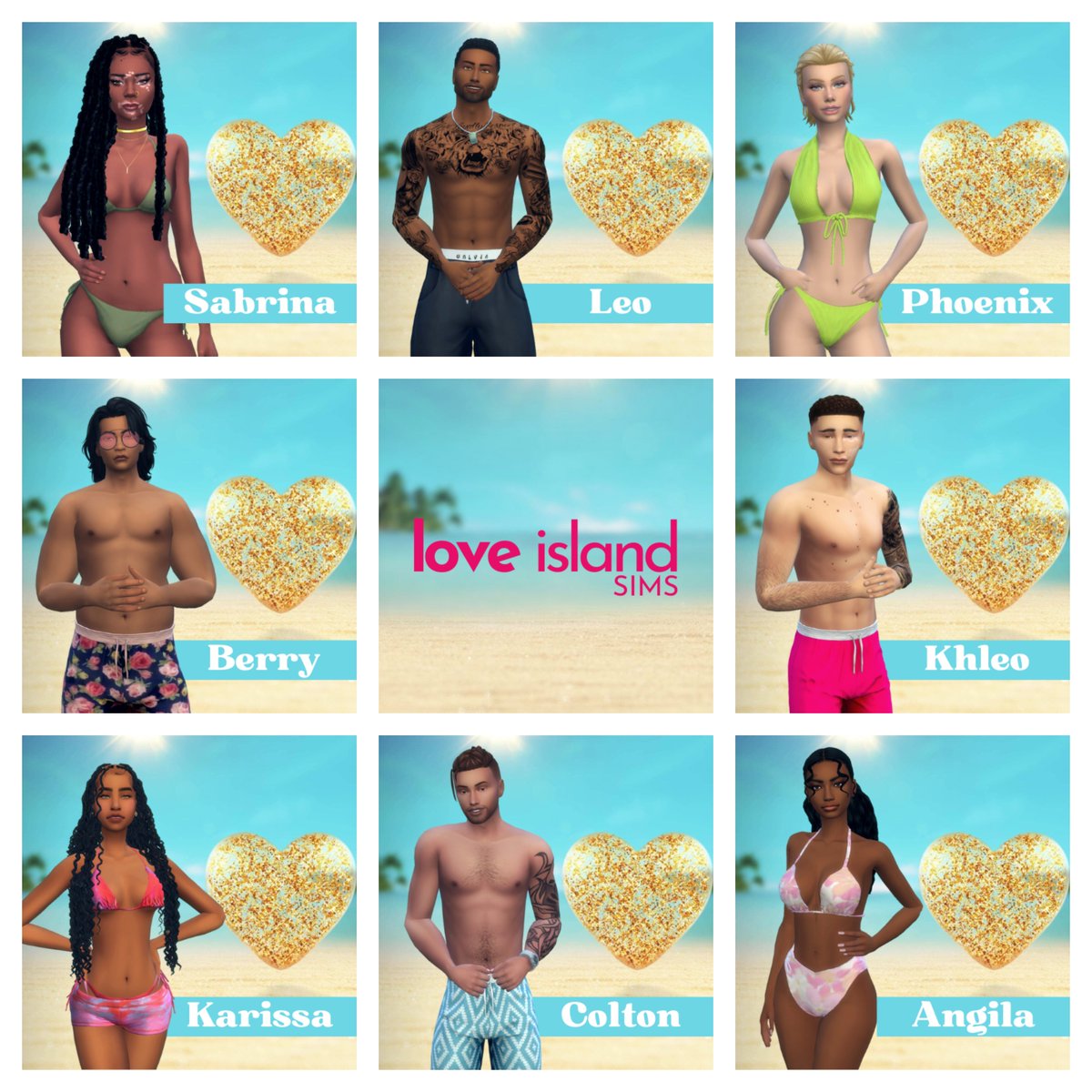 My Love Island Sims challenge is commencing TONIGHT on stream at 9pm EST and here are the first 8 sims to enter the villa! I'm excited to see if any of them will find actual love or they just there for the fame fr 🤣 #LoveIsland #ShowUsYourSims #Sims4Challenge
