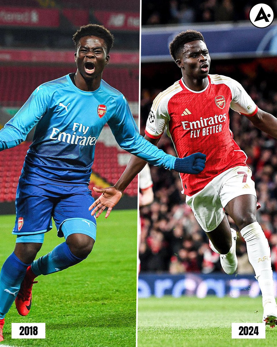 From scoring with @Arsenal youth team in 2018 to scoring 6 years later in the Champions League quarter-final. 🤩✨ Starboy 🌟❤️ @BukayoSaka87