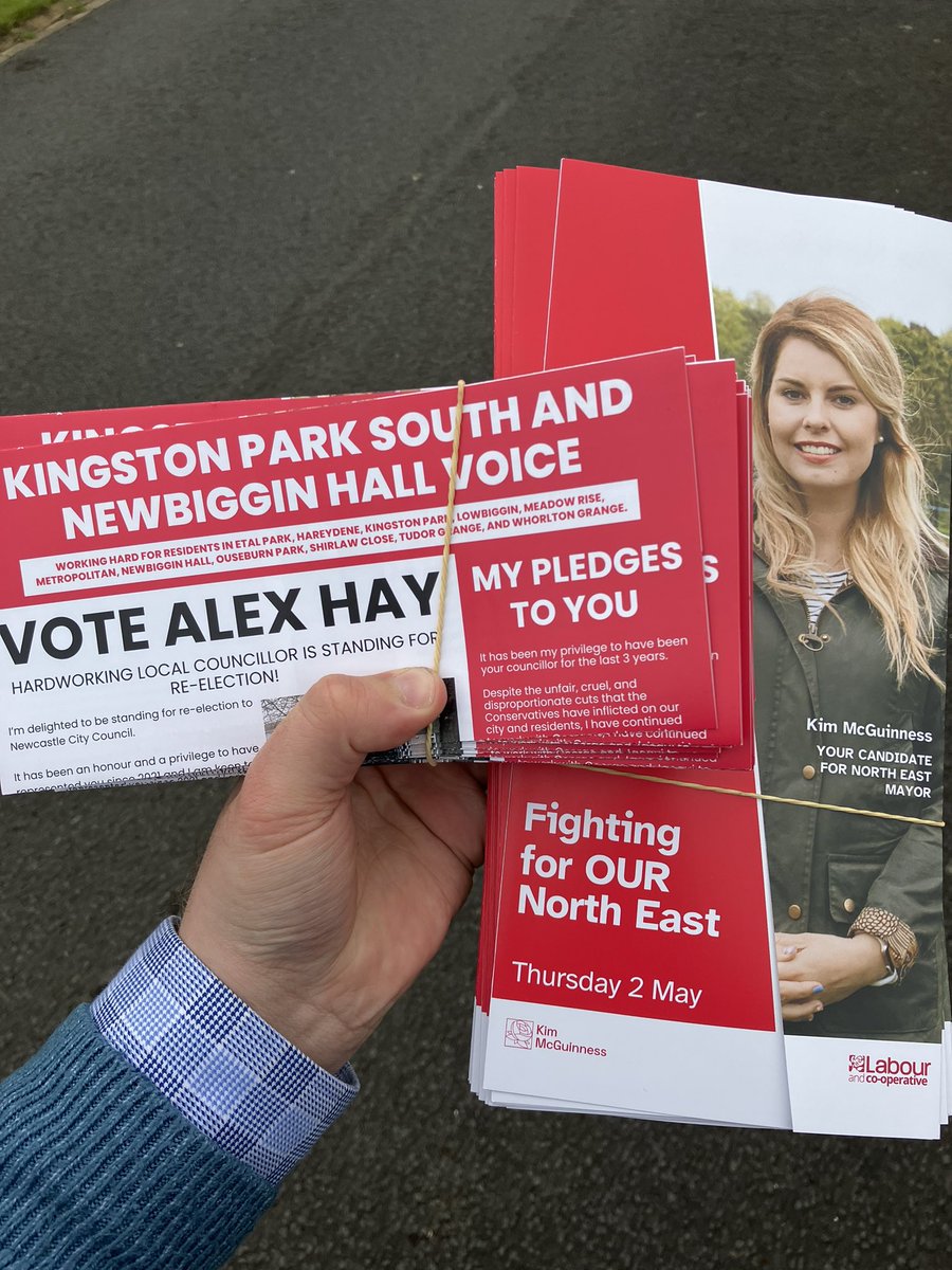 Out in Tudor Grange and Ouseburn Park this evening getting out the message for @Alexander_Hay91, @KiMcGuinness for North East Mayor & @SusanDungworth for Police & Crime Commissioner - a fantastic @UKLabour team #VoteLabour