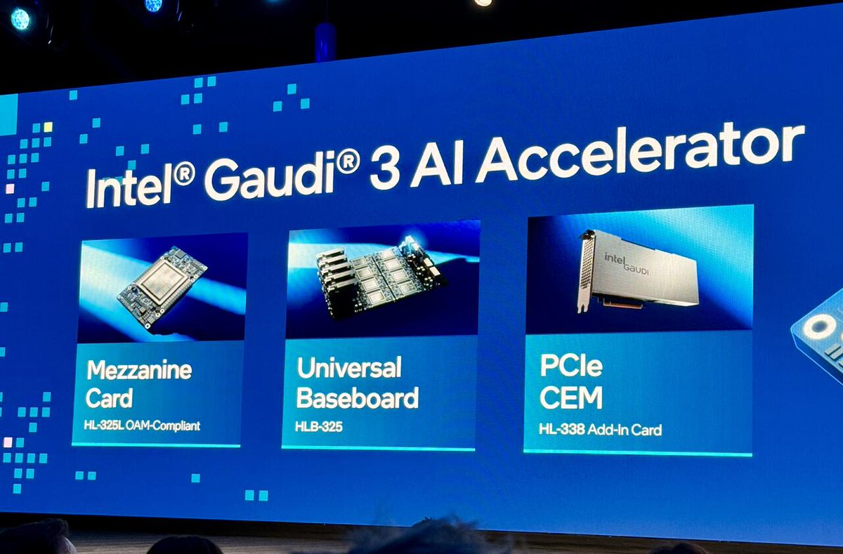 The three flavors of Gaudi 3. I think Gaudi 3 + Xeon makes for a broader, more relevant/important story that gives @intel's newest AI accelerator context against the backdrop of an emerging enterprise Gen AI movement and associated deployment scenarios. #generativeai #intel…