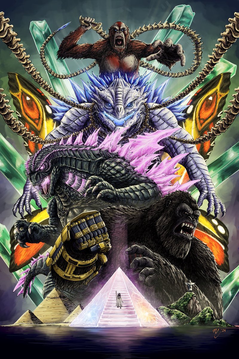 my GODZILLA x KONG poster is now complete! a classic movie poster tribute to this crazy movie! illustrated in CLIP Studio Paint #GodzillaxKongTheNewEmpire