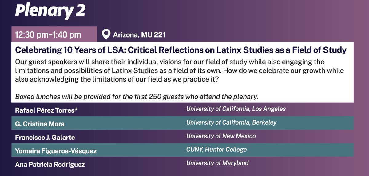 Celebrating 10 Years of LSA: Critical Reflections on Latinx Studies as a Field of Study Panelists: Rafael Pérez Torres G. Cristina Mora Francisco J. Galarte Yomaira Figueroa-Vásquez Ana Patricia Rodríguez