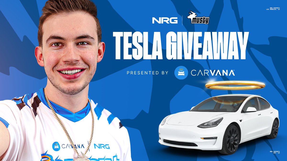 Tesla Giveaway! To enter, perform these tasks via the link below: 🔁 Retweet + Like ✅ Follow @amustycow @NRGgg Enter Here: bit.ly/MustysGiveaway