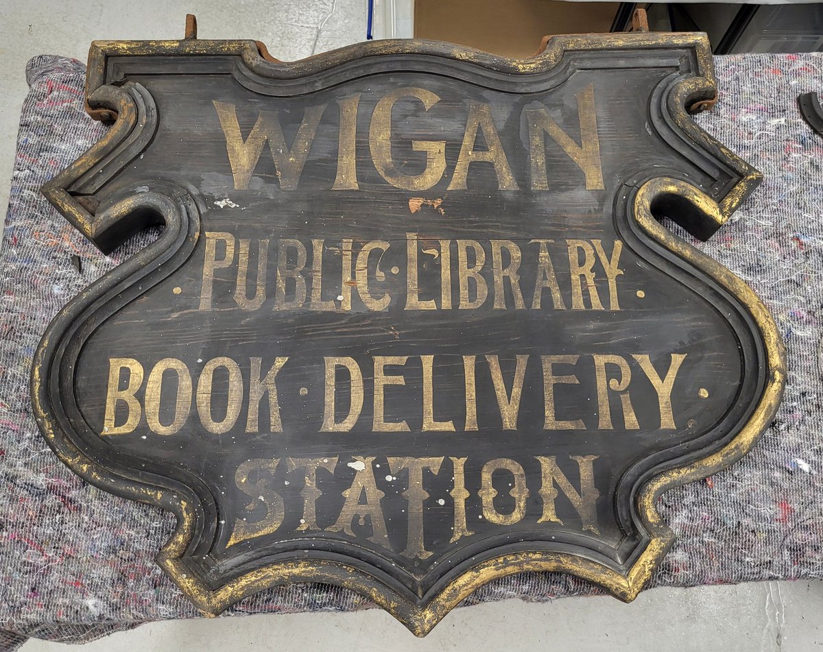 WiganMuseum's tweet photo. Today's #WhatsInStore #BehindTheScenes pick is this lovely wooden #Wigan #library sign 😍
We can't wait for the new #exhibition to open on Saturday 18th May when lots of amazing #objects like this will be on display. Save the date! https://t.co/q6lcHUeoyM