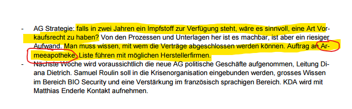 😂😂😂😂switzerland released their covid taskforce protocols, and a lot of it isnt censored properly. first mention of vaccines on valentine's day 2020😅 'if there's a vax in two years, should we get a prepurchase contract? task the army pharmacy with it' 😜