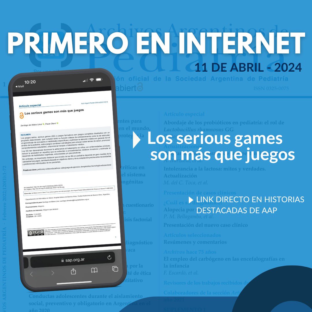 📲 Archivos Argentinos de Pediatría - Primero en Internet 🔹Los serious games son más que juegos 🔗 dx.doi.org/10.5546/aap.20…