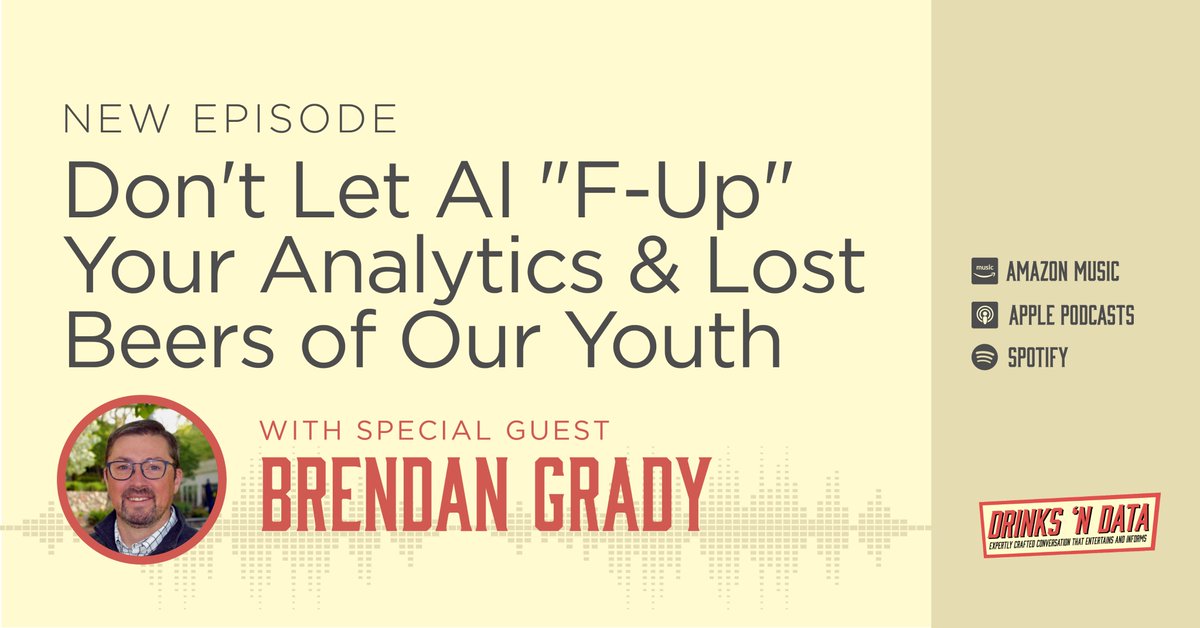 Join us as we welcome Brendan Grady, <a href="/qlik/">Qlik</a> 's GM of Data Analytics, for a dynamic conversation on steering clear of AI mishaps in your analytics endeavors. We also revisit some of the lost beers of our youth!
drinksndata.com/episode-show-n…
#DrinksNData #Analytics #AI #Podcast #Beers