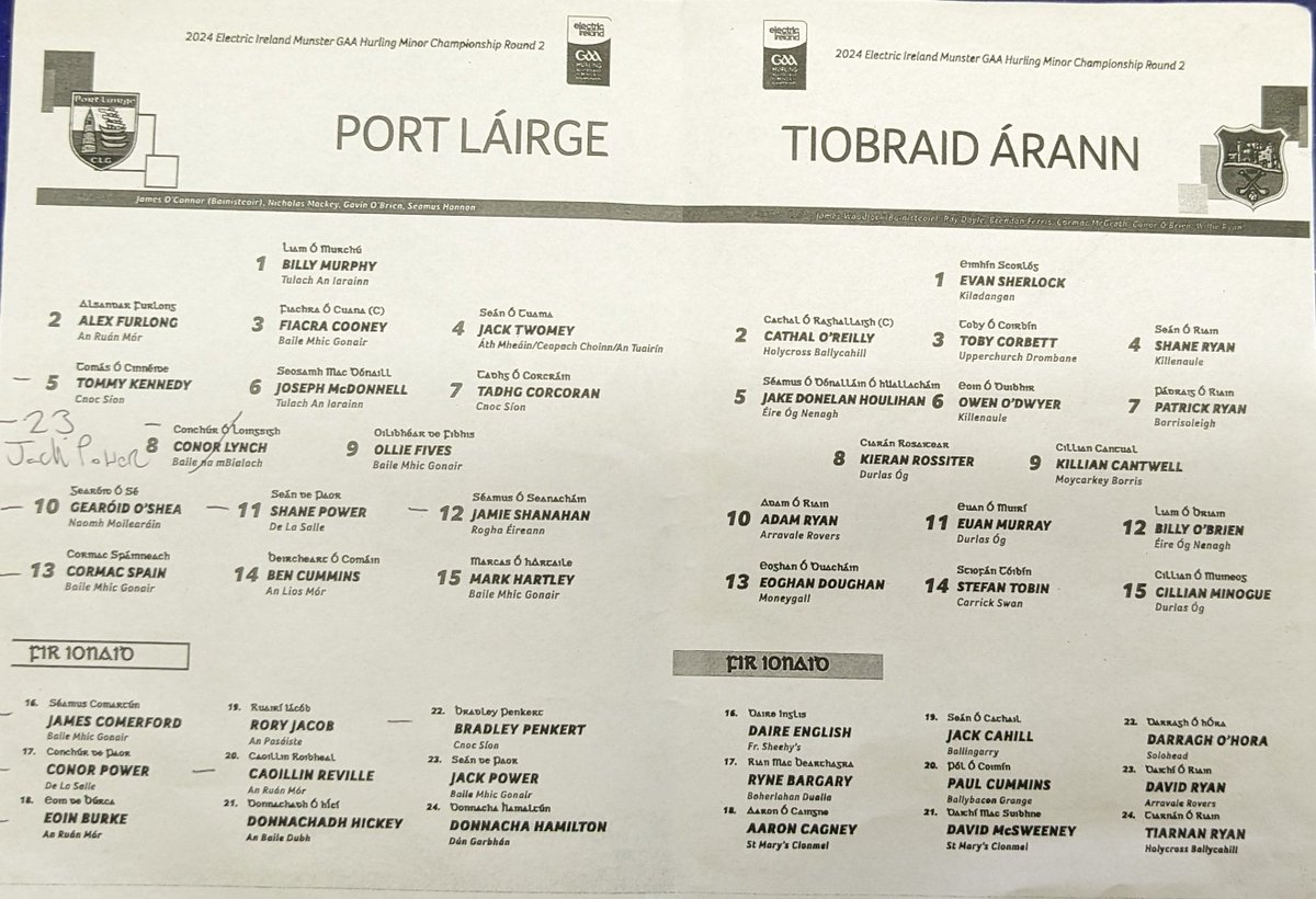 Waterford v Tipperary teams Jack Power starts for Waterford