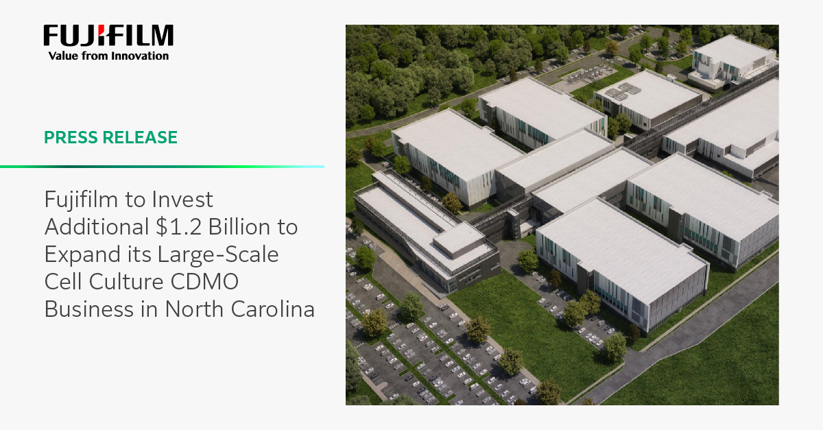 FUJIFILM Corporation announced an investment of $1.2 billion to expand its Large-Scale Cell Culture CDMO Business, further expanding @FujifilmDiosyn end-to-end bio-manufacturing facility in Holly Springs, North Carolina. Learn more: brnw.ch/21wIJkM