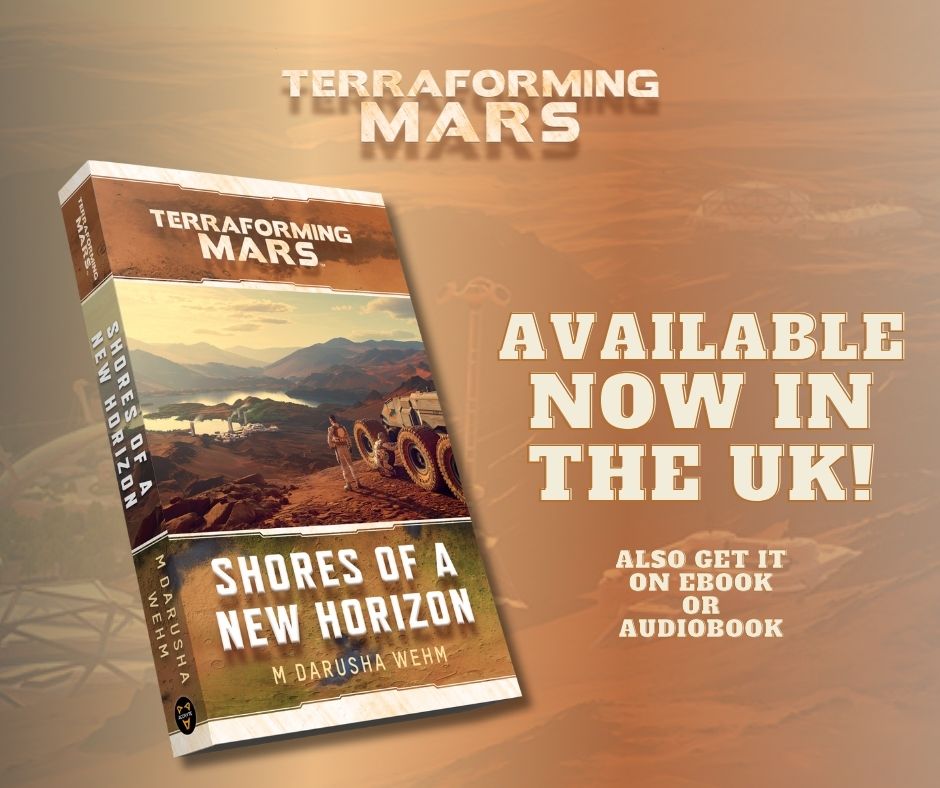 Shores of a New Horizon: A Terraforming Mars novel by @darusha is available now in the UK and global ebook/audiobook! A contaminated ice asteroid puts the Red Planet is jeopardy in this third installment from the award winning boardgame @FryxGames⁠ ⁠ aconytebooks.com/shop/shores-of…