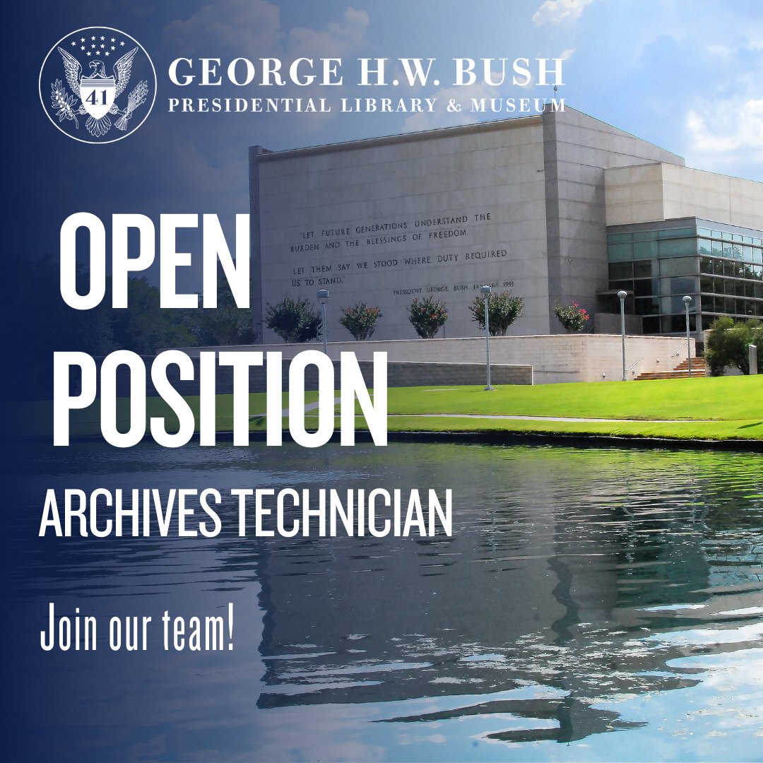 Join the George Bush Presidential Library and Museum team! We currently have an opening for an Archives Technician position. For more information to apply see: usajobs.gov/job/785147100 (Note: all applications must be submitted through USAJobs) #bush41 #bush41library #bush41museum