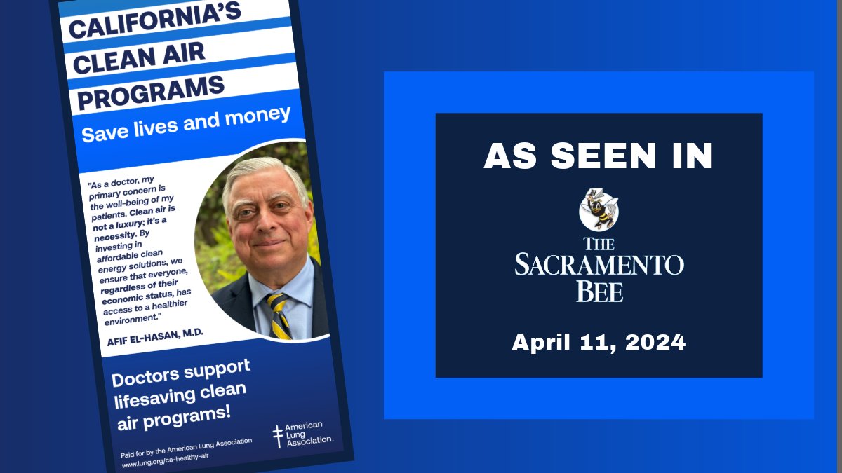 TODAY in the @SacBee a @CaliforniaLung full-page ad says doctors support lifesaving clean air programs. @CAGovernor and #CALeg, don’t cut clean air in the #CABudget! You have a responsibility to #InvestInCleanAir to save lives and money! InvestInCleanAir.com