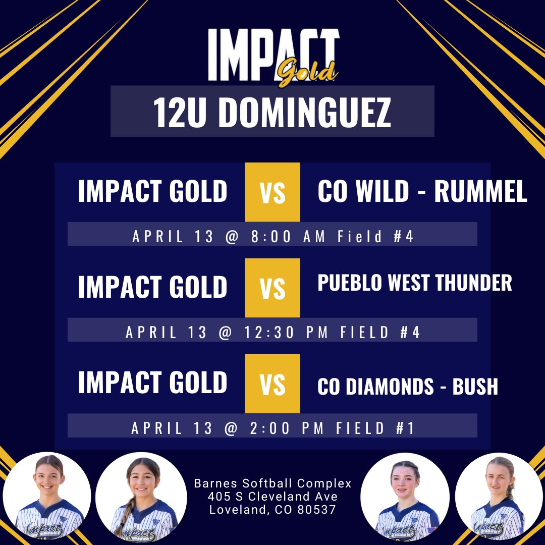 Impact Gold 12u Dominguez will be playing at Barnes in Loveland this weekend. Go get em! #impactgold